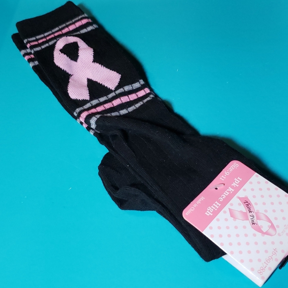 New breast cancer awareness ribbon black kneesocks